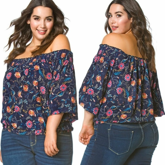 Tops - Plus 2x3x Non-wrinkle Soft Rayon Off Shoulder Top